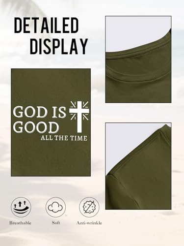 Mens Christian Shirts Shorts Sleeve Crewneck Jesus Cross Printed T Shirts Loose Graphic Tee - color: Army Green, size: XX-Large