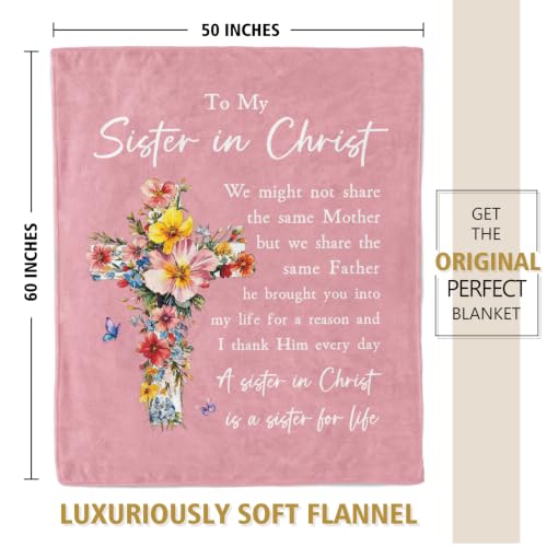 Christian Gifts for Women, Sister in Christ Floral Cross Blanket - color: Dusty Pink