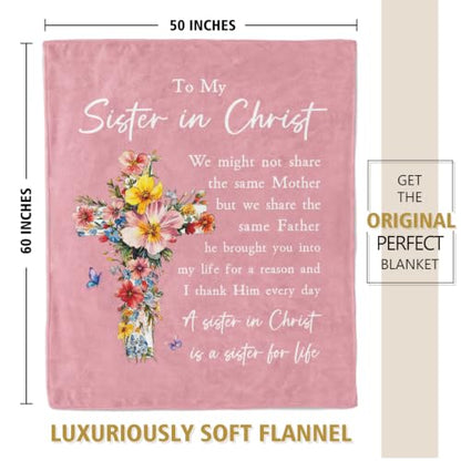 Christian Gifts for Women, Sister in Christ Floral Cross Blanket - color: Dusty Pink