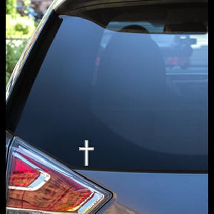 Christian Cross Vinyl Decal Sticker – (White) Religious Car Sticker for Cars, Trucks, SUVs, Windows, Bumpers – Jesus God Faith Inspirational Decal for Vehicles – Waterproof & Durable