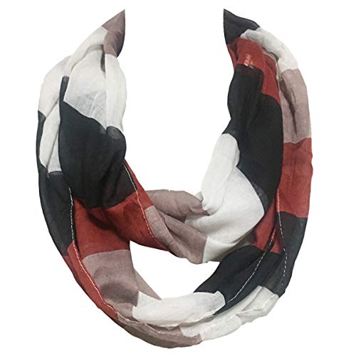 Lightweight Scarfs for Women Infinity Plaid and Striped Many Style - color: Black&red&khaki