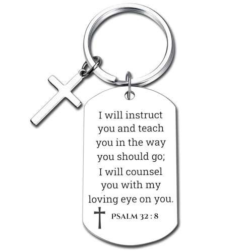 GiftYou Inspirational Scripture Metal Key Chains with Cross Pendant - Bible Verse Keychain Religious Gift for Christian - color: Psalm 32:8