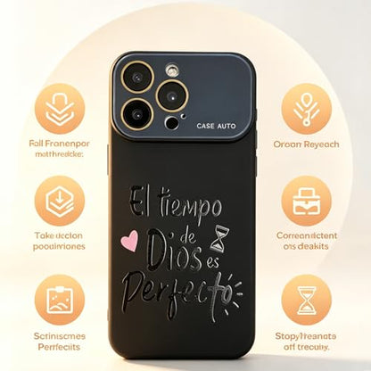 for iPhone 16 Pro Case God's Timing is Perfect Spanish Bible Verse Phone Case, Full Camera Lens Protection, Shockproof Drop Resistant Durable Cover (Black, iPhone 16 Pro) - color: black, size: iPhone 16 Pro