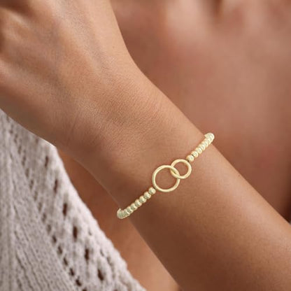 Gold Bracelets for Women 14K Gold Plated Bead Bracelet Hypoallergenic Stretch Bracelets for Women Elastic Bracelet Trendy Teen Gift Dainty Jewelry for Women - style: Two Circle