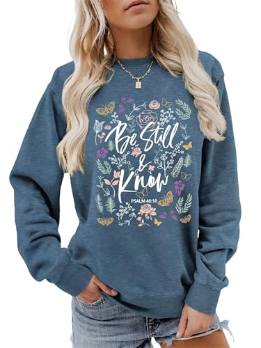 Christian Sweatshirt Women God Faith Crewneck Graphic Long Sleeve Sweater - color: 1-blue, size: Small