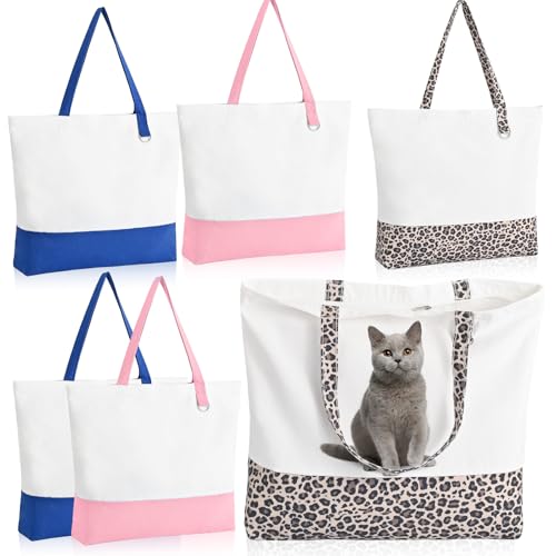 6-Pack Canvas Tote Bags with Zipper, Large Grocery Tote, Multicolour - color: Multicolour/White