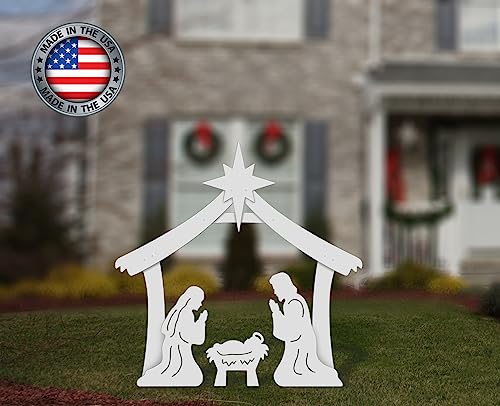 FrontYard Originals All-Weather Outdoor Holy Family Nativity, Waterproof, Made in USA, 4ft Tall, Durable Material, Simple Assembly, Easy Storage, Yard Nativity Set