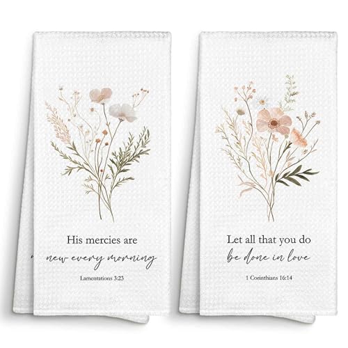 Floral Botanical Christian Bible Verse Kitchen Towels Decorative 16x24 Set of 2, Spring Flower Scripture Dish Towel Cloths Dishcloths Tea Towel, Aesthetic Bathroom Kitchen Hand Towel Decor - color: Botanical-a