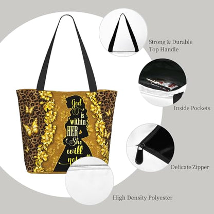 Christian Gifts Reusable Shopping Tote Bag Zippered Inspirational Tote Bags for Women Bible Verse Shoulder Bag - color: Butterfly