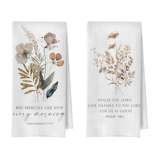 Christian Gifts Kitchen Towels Set - Bible Verse Decorative Waffle Dish Towels, Floral Hand Tea Towels, Christian Gifts for Women, 16×24 Inches Set of 2 - color: Christian- 08
