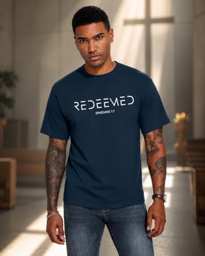 Aiyino Men's Redeemed Christian T-Shirt Graphic Tee 100% Cotton - color: Navy, size: X-Large