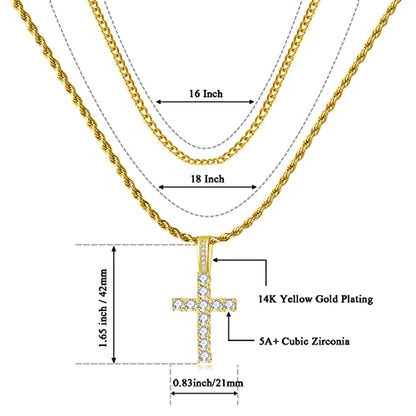 GEMOSA Cross Necklace for Men, Cuban Link Layered Rope Chain Silver/Gold/Black - color: Black Gold, size: 20/22 inch