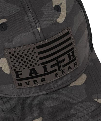 Faith Over Fear Christian Hats for Men Women, American Flag Trucker Hat, Religious Gifts for Thanksgiving Christmas - color: Camo