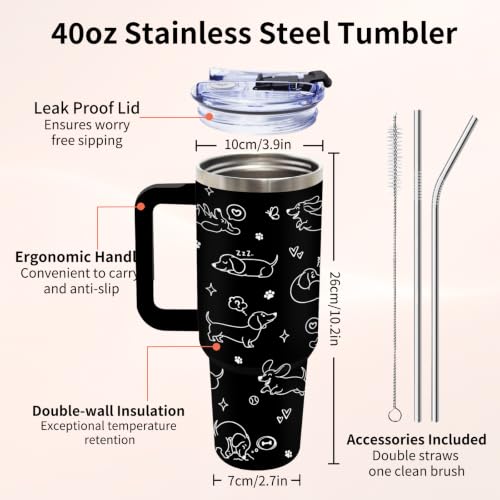 Dachshund 40 oz Tumbler with Handle and Straw, Dachshund Gifts for Women - color: Dog1