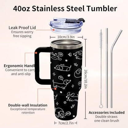 Dachshund 40 oz Tumbler with Handle and Straw, Dachshund Gifts for Women - color: Dog1