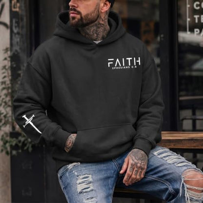 Christian Hoodies for Men Faith Cross Graphic Hoodie Jesus Fleece Sweatshirts Bible Verse Religious Pullover Tops - color: Black, size: X-Large