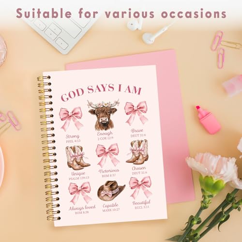 Lacama Inspirational Bible Notebook Journal, Cute Cowgirl Christian Gifts for Women, Pink God Says I am Spiral Notebook, Coquette Bow Notebook Journals, Western School Office Supplies 5.5"x8.3" - color: God Says I Am-1