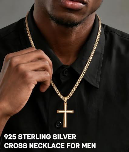 5mm 925 Sterling Silver Cross Necklace for Men 18 20 22 24 26 Inch - color: Gold, size: 22 Inches