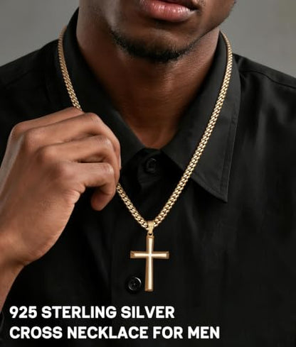 5mm 925 Sterling Silver Cross Necklace for Men 18 20 22 24 26 Inch - color: Gold, size: 22 Inches