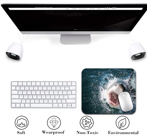 Shark Mouse Pad, Wild Animal in The Sea Attacking Scary Print Mat for Desk - color: Cute Colorful Art Rec31