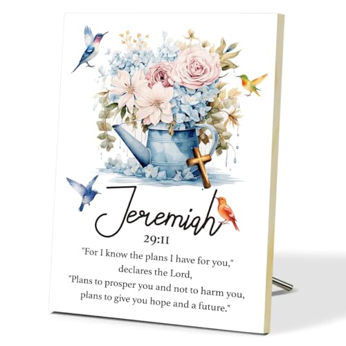 Christian Desk Decor - Jeremiah 29:11, Floral Wood Sign Bible Verses Wall Decor, Religious Gifts Inspirational Gifts For Women Men Prayer, Christian Decor For Home Office Living Room - style: Jeremiah 29:11 -a