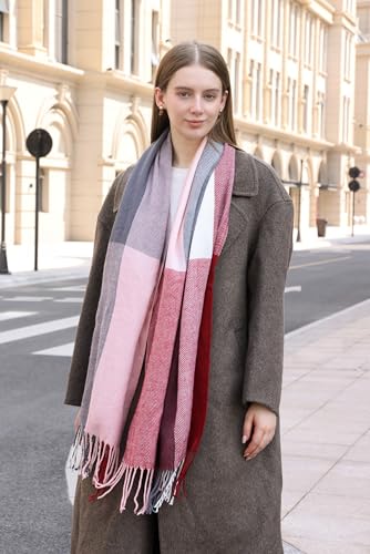 Wander Agio Women's Fashion Long Shawl Big Grid Winter Warm Lattice Large Scarf - color: Pink Black Red 18