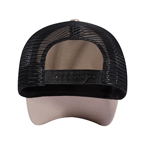 Baseball Cap, American Flag Trucker Hat for Men Women, Breathable Adjustable Fit Outdoor Mesh Snapback Hats - color: Khaki/Black Flag