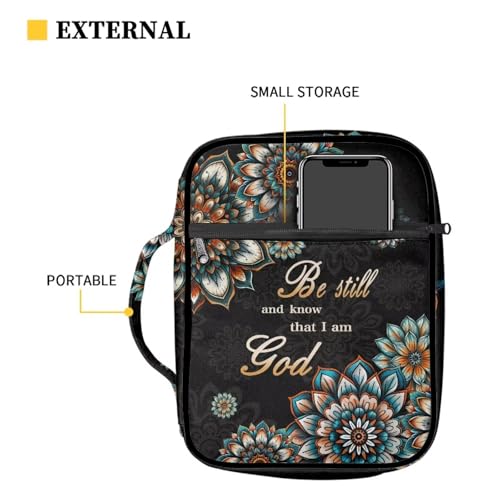 Suobstales Boho Mandala Print Bible Cover Carrying Book Case for Women Men Be Still and Know That I am God Lightweight Bible Bag Bible Protective with Handle and Zippered Pocket - color: Boho Mandala - Be Still and Know That I Am God