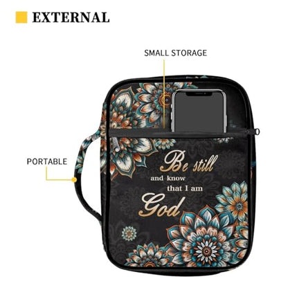 Suobstales Boho Mandala Print Bible Cover Carrying Book Case for Women Men Be Still and Know That I am God Lightweight Bible Bag Bible Protective with Handle and Zippered Pocket - color: Boho Mandala - Be Still and Know That I Am God