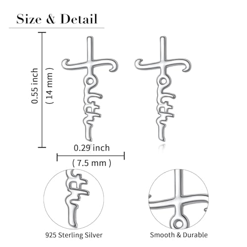 925 Sterling Silver Infinity Love of God Simple Dainty Faith Cross Dangle Earrings Religious Gift for Women - color: Faith Cross
