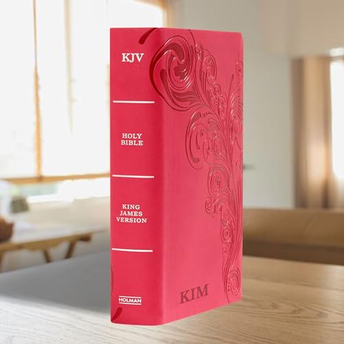 Personalized KJV Reference Bible Faux Leather Large Print Size | Custom with Name | Gift for Christian & Religious Celebrations | Pink - color: Pink