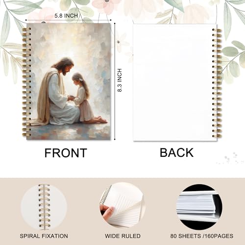 Jesus Praying With Girl Christian Religious Spiral Notebook Journal for Church Notes,Christian Jesus Church Prayer Notebook Gift for Women Girls, 5.5 x 8.3 Inches - color: 02Child