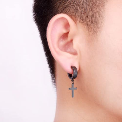 Stainless Steel Cross Earrings Set for Men Women Dangle Hinged Men Women Earrings Silver Gold Black - color: 3 Pairs (Black+Silver+Gold)
