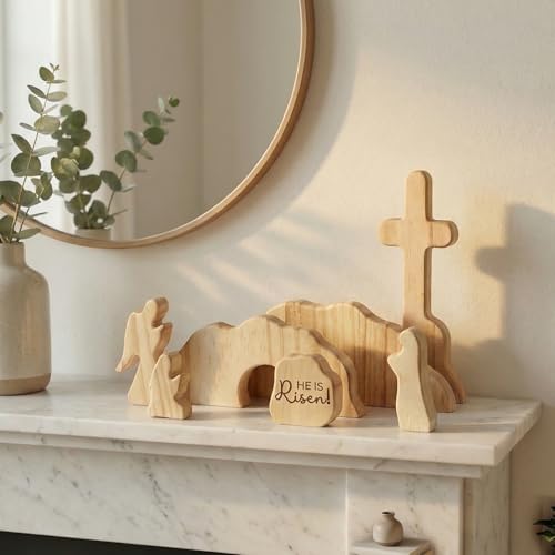 He is Risen Wooden Easter Resurrection Empty Tomb Set Christian Gifts