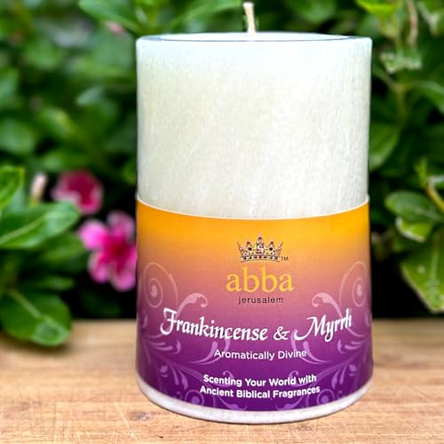 Frankincense & Myrrh Pillar Candle 4.25" - ABBA Jerusalem : Spiritual Emphasis ^ Healing & Intercession: is 53:5: He was Wounded for Our sins, Bruised for Our Iniquities; by His Stripes we are Healed