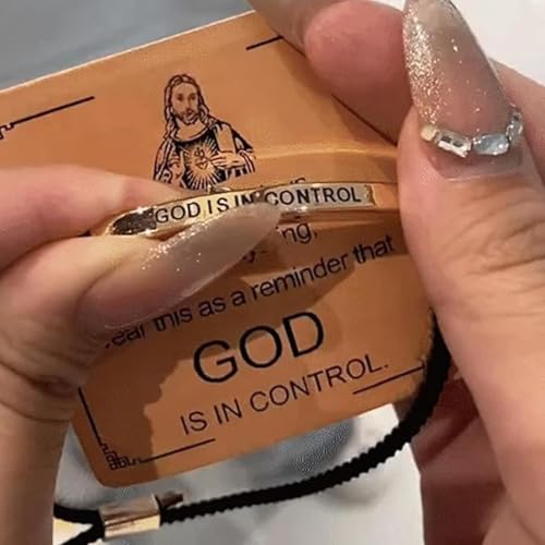God is in Control Leather Bracelet, Stainless Steel Christian Faith Braided Engraved Bar Bracelets Self Worth Motivation Bracelet Inspirational Friendship Jewelry for Men Women - color: Pink&Silver