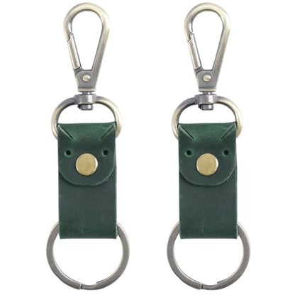 Jack&Chris Genuine Leather Keychain, Small Keychain for Man and Women, Key Holder Mens Belt Key Chain Ring, Red Brown - color: 2pack-green