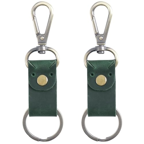 Jack&Chris Genuine Leather Keychain, Small Keychain for Man and Women, Key Holder Mens Belt Key Chain Ring, Red Brown - color: 2pack-green