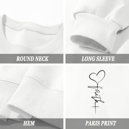 KIEKIECOO Faith Christian Sweatshirts for Women Religious Crewneck Sweatshirt Letter Print Fall Pullover Long Sleeve Tops - color: White, size: X-Large