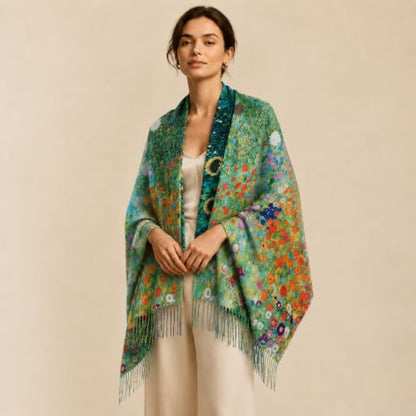 Umjetnost Soft Cashmere Feel Scarf For Women Winter Warm Scarves Large Shawl Wrap Monet Van Gogh Art Print - color: R09 Green&orange