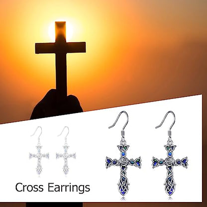 Cross Earrings 925 Sterling Silver Dangle Earring Gifts for Women - style: Rose flower