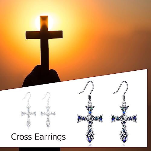 Cross Earrings 925 Sterling Silver Dangle Earring Gifts for Women - style: Rose flower