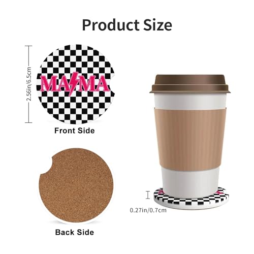 Mama Checkered Pink Car Cup Holder Coasters 2 Pack 2.63" for Women - color: White
