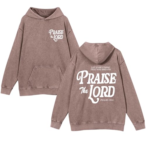 Christian Jesus Hoodies For Men Graphic Bible Verse God Hoodie Religious Faith Sweatshirt Acid Wash Vintage Pullover - color: Brown, size: XX-Large