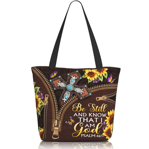 Bible Tote Bags for Women Christian Gifts Religious Church Shoulder Bag - color: Sunflower Cross-2
