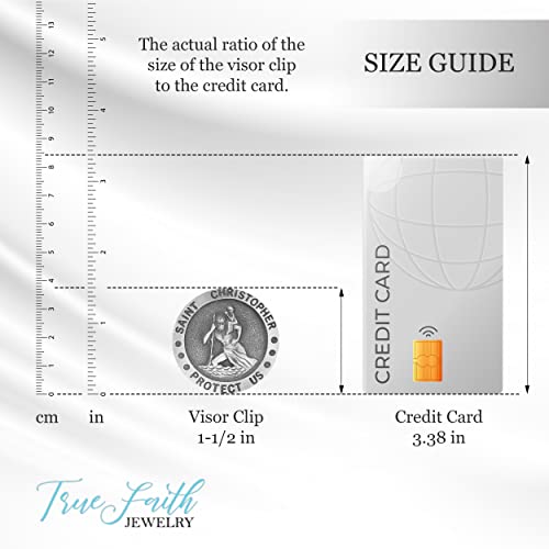 True Faith Jewelry Round Pewter St Christopher Medal Visor Clip for Car, Patron Saint of Travelers, Gift for New Driver, Fine Pewter (92% Tin), 1-1/2 x 1-1/2 Inch - size: St. Christopher (Round) 1