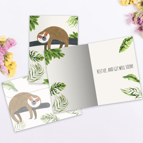 Tree-Free Greetings "Take It Slow" Sloth Get Well Card - 1 Recycled 5x7 Card & Matching Envelope, Thick Cardstock, Sustainably Made in USA - Relaxing Jungle Theme - color: Sloth Slow Lane