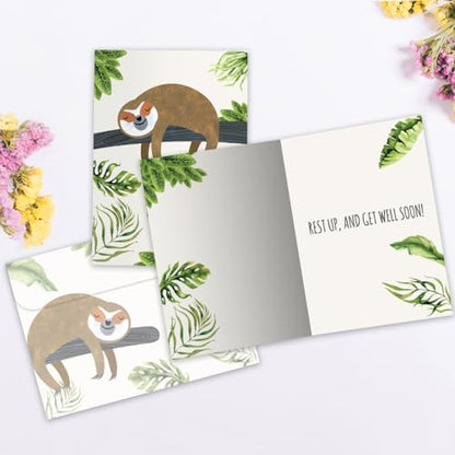 Tree-Free Greetings "Take It Slow" Sloth Get Well Card - 1 Recycled 5x7 Card & Matching Envelope, Thick Cardstock, Sustainably Made in USA - Relaxing Jungle Theme - color: Sloth Slow Lane