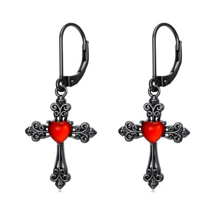 HPQQ Earrings for Women Sterling Silver Dangle Earrings Birthday Christmas Jewelry Gifts for Women Wife Mom - color: White Gold-Cross