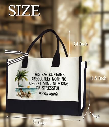 Aesthetic Canvas Tote Bag for Women Girls, Large Tote Bag for Friends Colleagues Leader Manager, 17 x 11.8 x 7 inches - color: Retirement